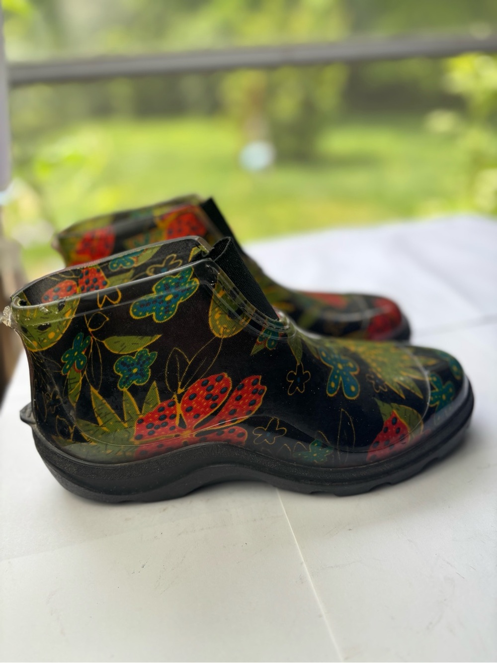 Sloggers Waterproof Ankle Boots Midsummer Black &Red Floral Womens 8 Rain Boots - Picture 9 of 13
